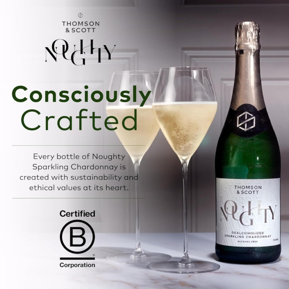 Thomson & Scott Noughty Sparkling Chardonnay – 0% ABV, Organic Non-Alcoholic Sparkling Wine