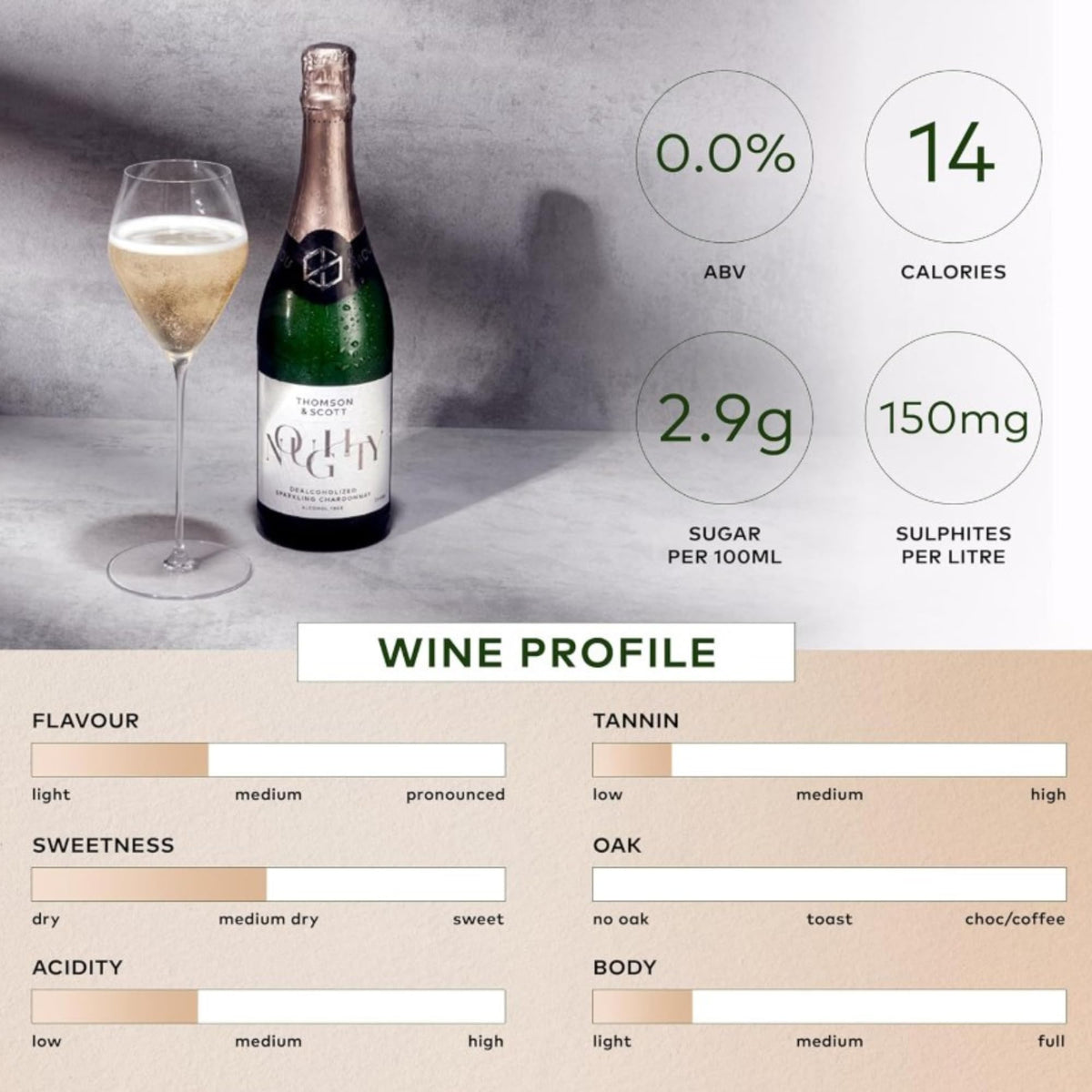 Thomson & Scott Noughty Sparkling Chardonnay – 0% ABV, Organic Non-Alcoholic Sparkling Wine