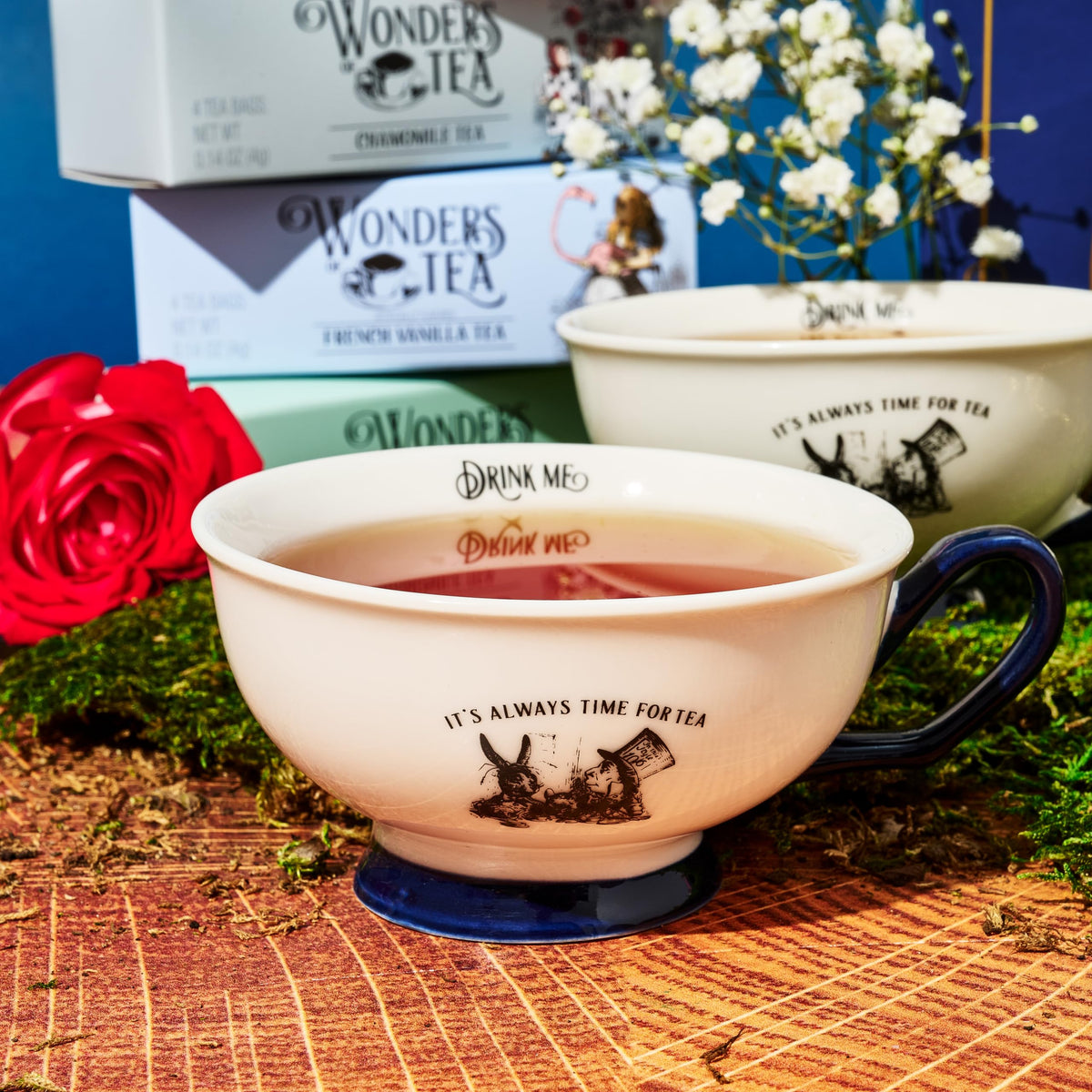 Thoughtfully Alice’s Adventures Tea Gift Set (34-piece) – 2 Ceramic Cups, 32 Tea Bags in Whimsical Book Packaging