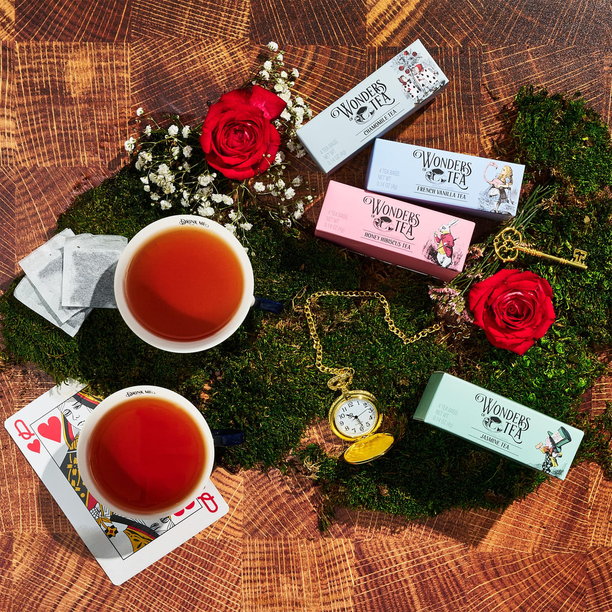 Thoughtfully Alice’s Adventures Tea Gift Set (34-piece) – 2 Ceramic Cups, 32 Tea Bags in Whimsical Book Packaging