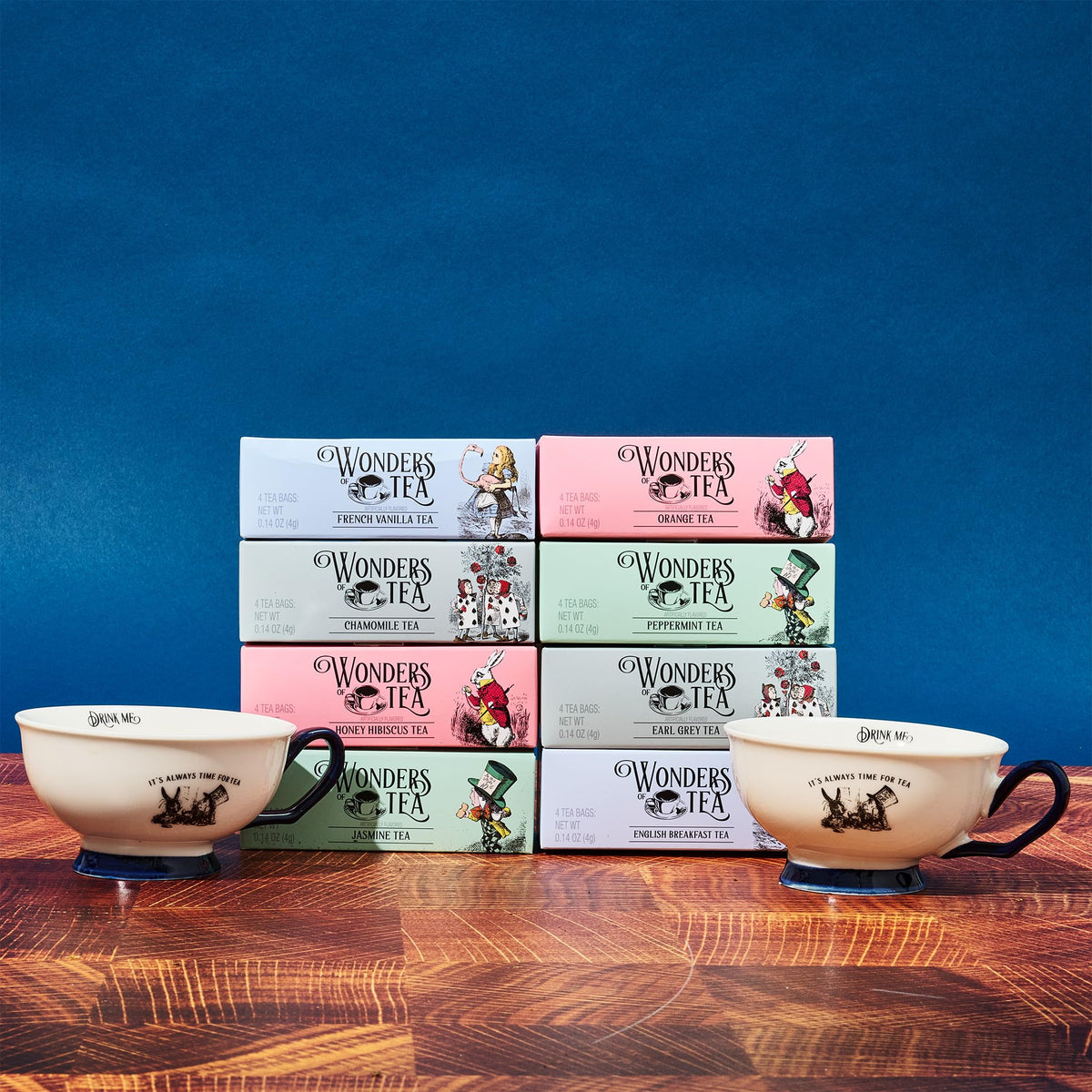 Thoughtfully Alice’s Adventures Tea Gift Set (34-piece) – 2 Ceramic Cups, 32 Tea Bags in Whimsical Book Packaging