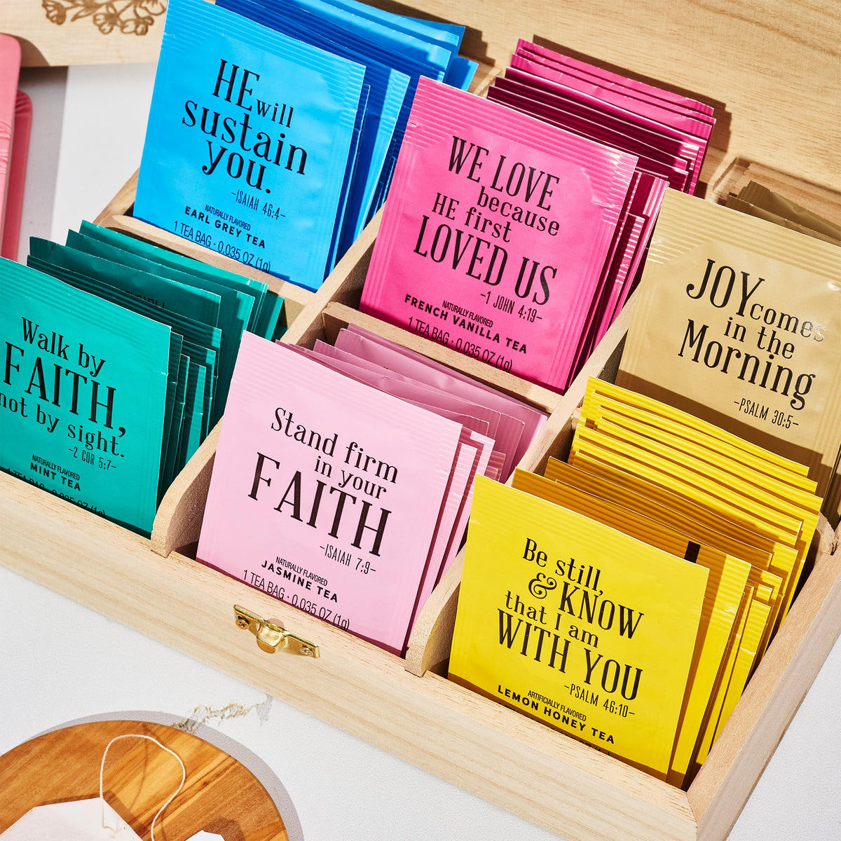 Thoughtfully Gourmet Christian Prayer Tea Gift Set – 90 Teas, 6 Flavors, Wooden Box