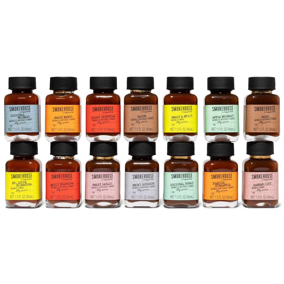 Smokehouse by Thoughtfully – Gourmet BBQ Sauce Sampler (14 Glass Bottles), Vegan & Vegetarian