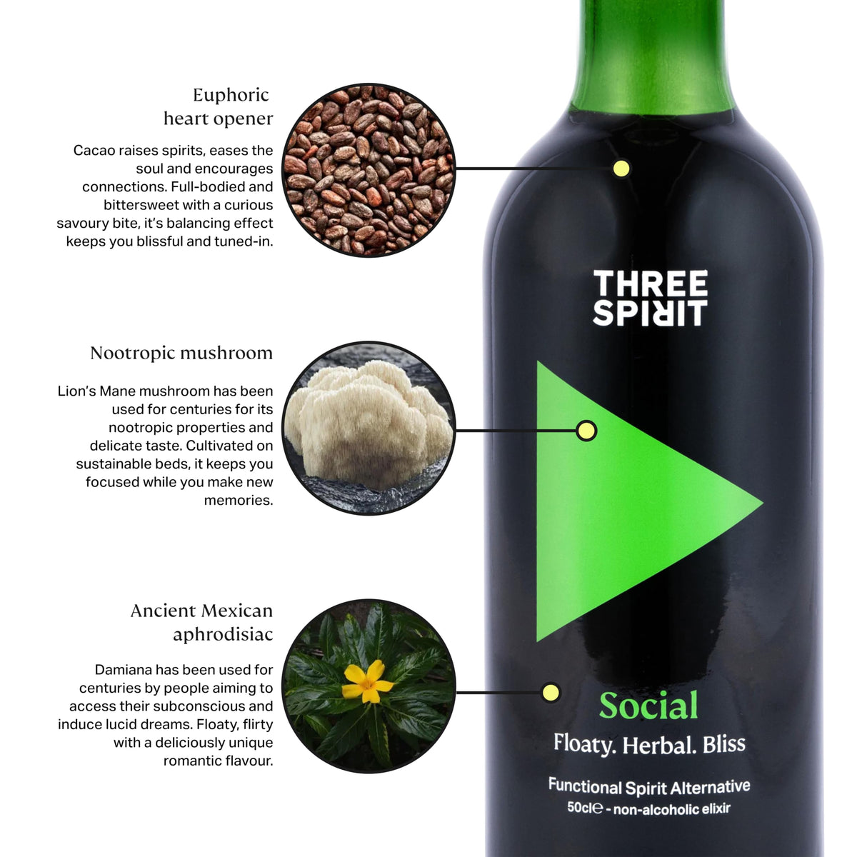 Three Spirit Social – Non-Alcoholic Adaptogenic Spirit (50cl) | Vegan, Gluten-Free