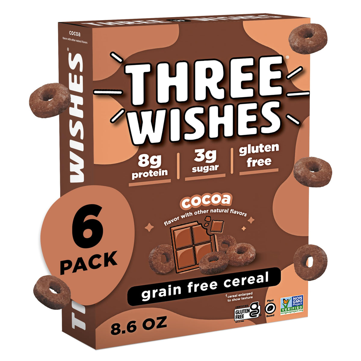 Three Wishes Grain-Free Cocoa Cereal — 8g Protein, 3g Sugar, Gluten Free, 6-Pack