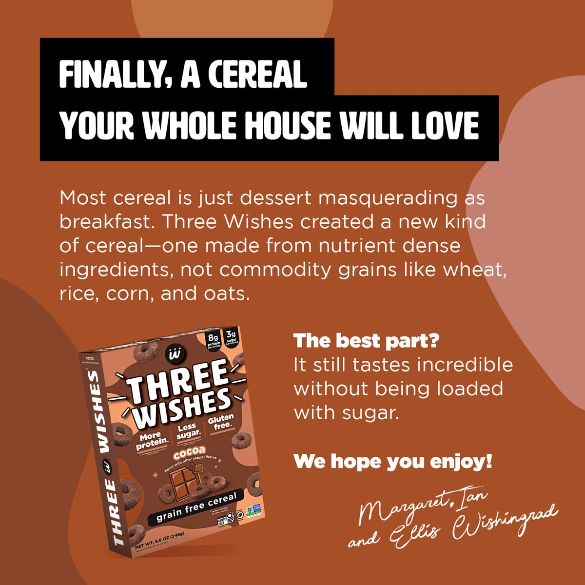 Three Wishes Grain-Free Cocoa Cereal — 8g Protein, 3g Sugar, Gluten Free, 6-Pack