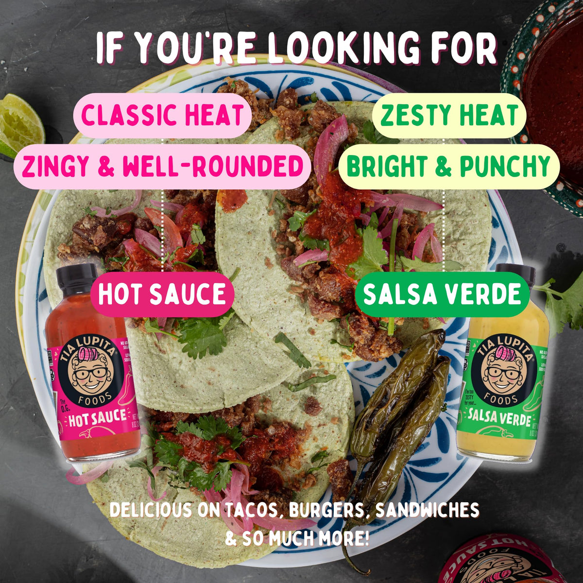 TIA LUPITA Hot Sauce Variety Pack – 4 Flavors: Jalapeño, Salsa Verde, Habanero, Chipotle | Gluten-Free, Non-GMO, Sugar-Free