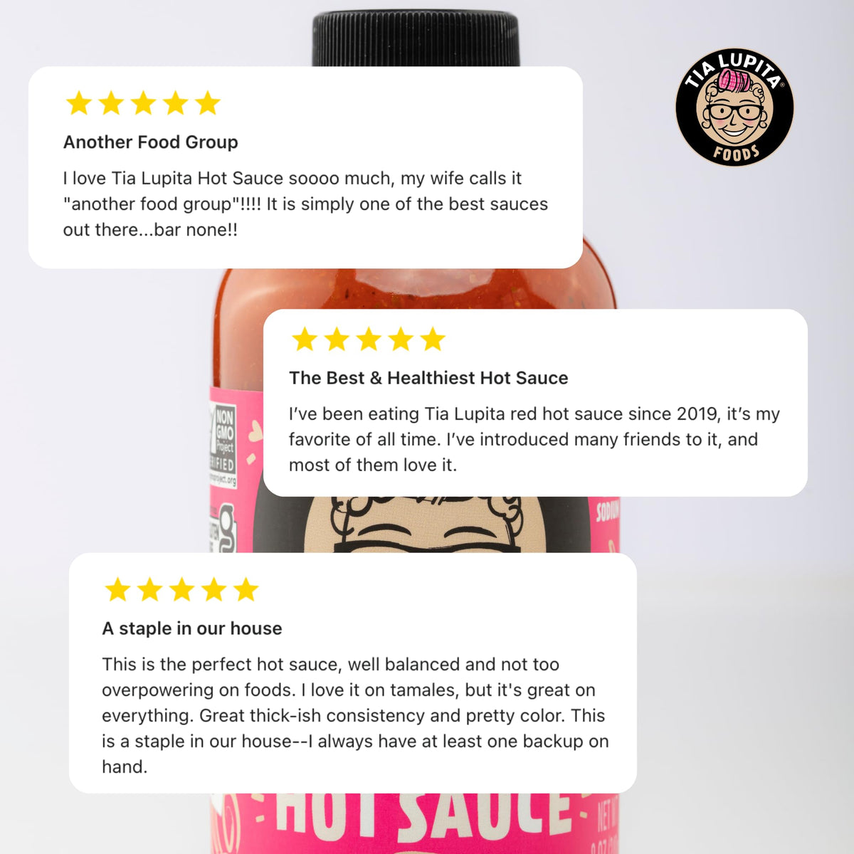 TIA LUPITA Hot Sauce Variety Pack – 4 Flavors: Jalapeño, Salsa Verde, Habanero, Chipotle | Gluten-Free, Non-GMO, Sugar-Free