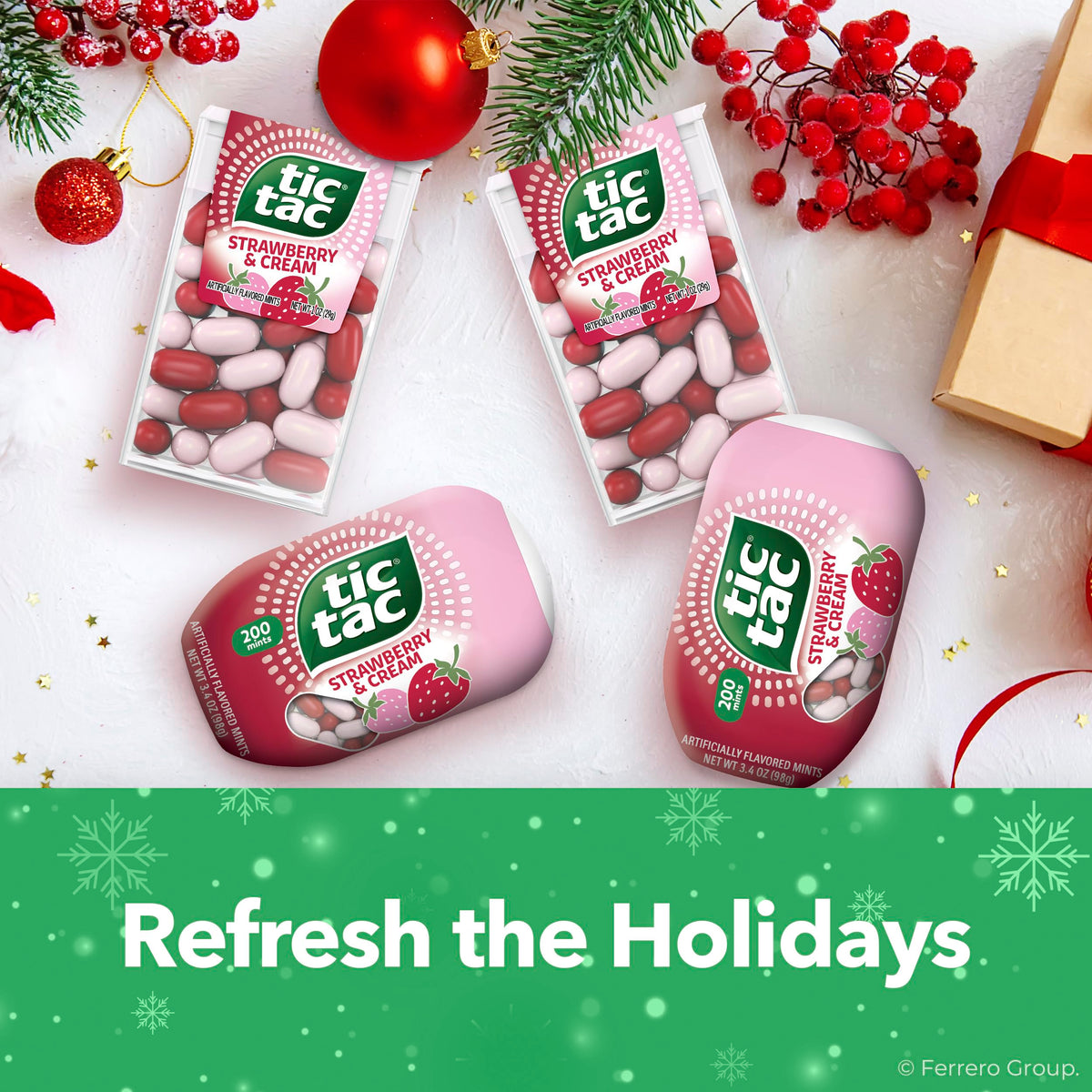 Tic Tac Strawberry & Cream Mints – 100 Mints, 12-Pack, On-the-Go