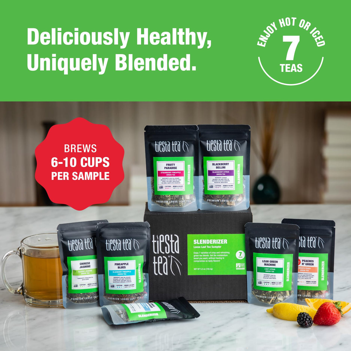 Tiesta Tea - 7 Green Teas Dry Flight Sampler | Mother's Day Loose Leaf Gift Set | Medium Caffeine