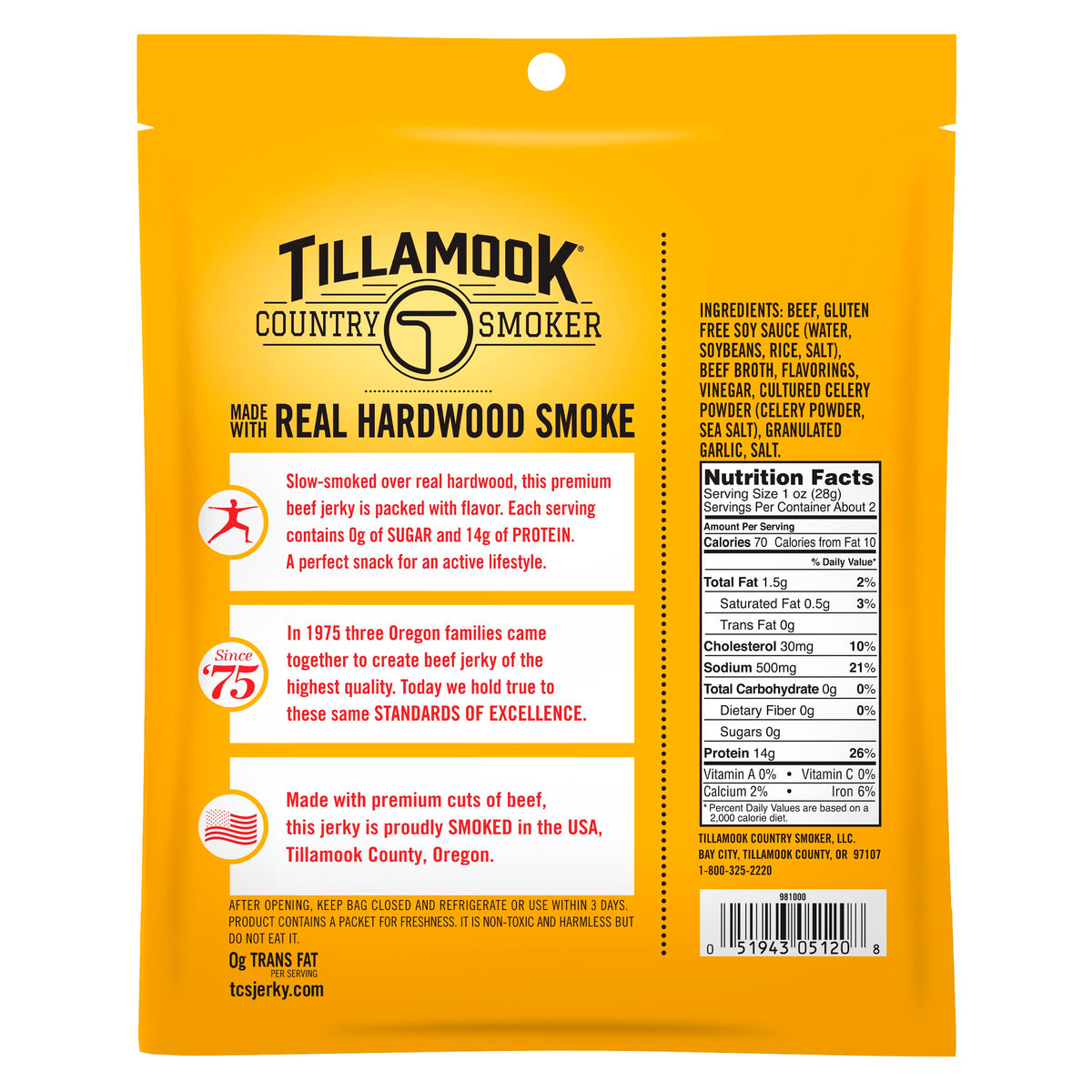 Tillamook Country Smoker Keto Zero Sugar Beef Jerky - Original 2.2oz (Pack of 4)