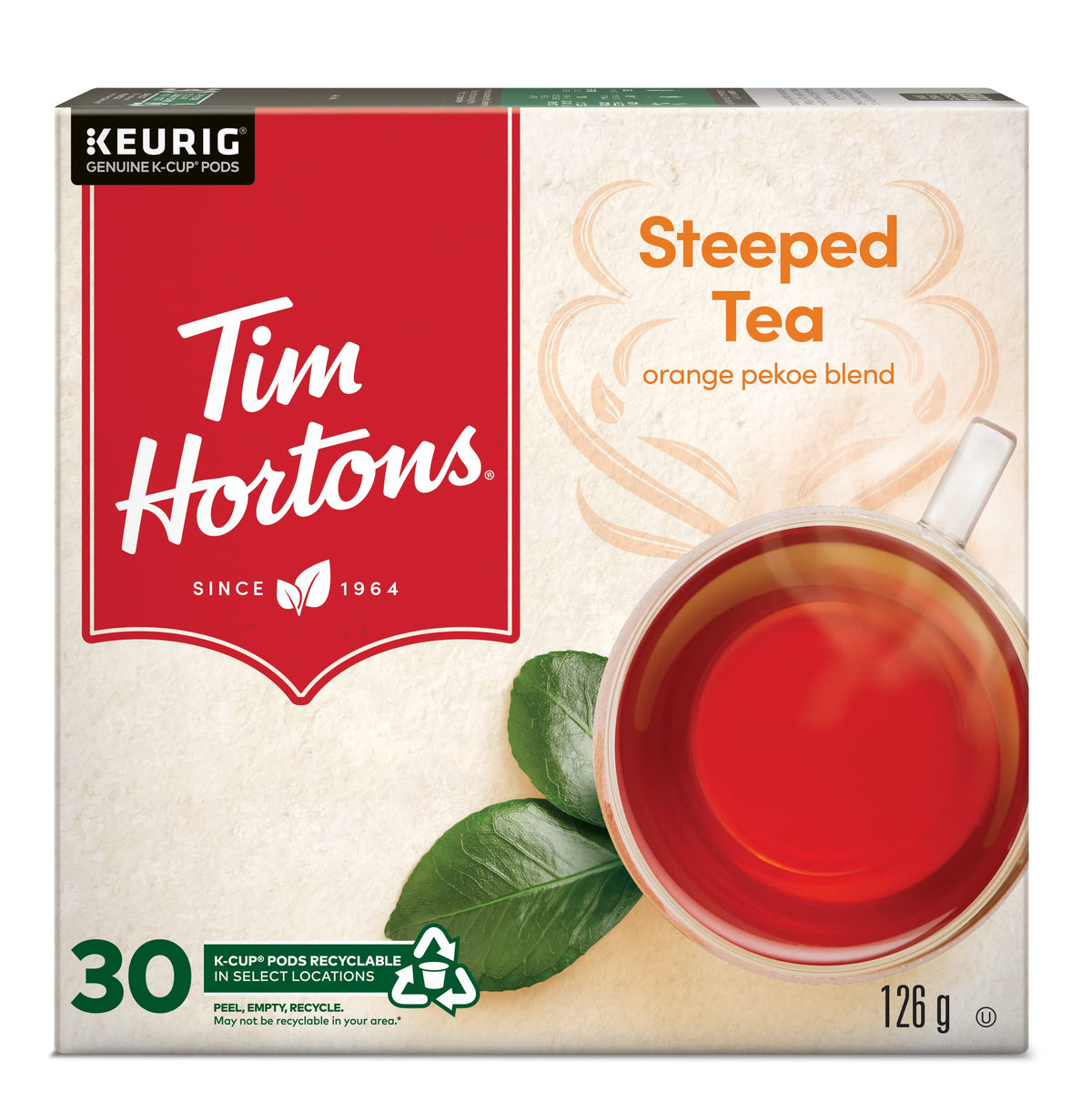 Tim Hortons Steeped Orange Pekoe Tea Pods – 30 Keurig K-Cups (Black Tea)