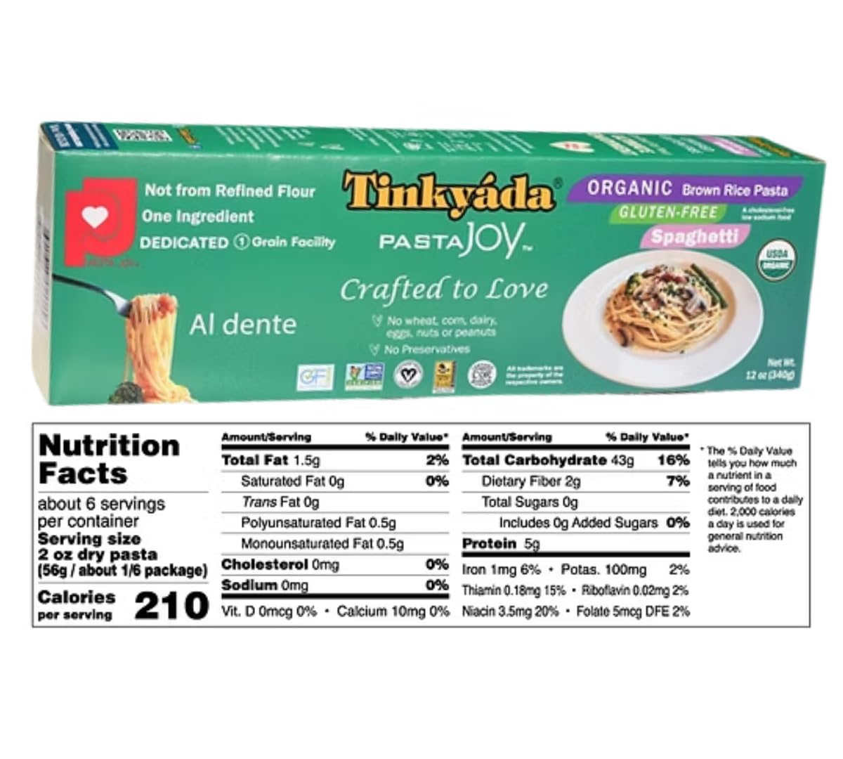 Tinkyada Organic Gluten-Free Brown Rice Pasta Variety Pack – 8 Packs (Elbow, Spaghetti, Lasagne & Penne)
