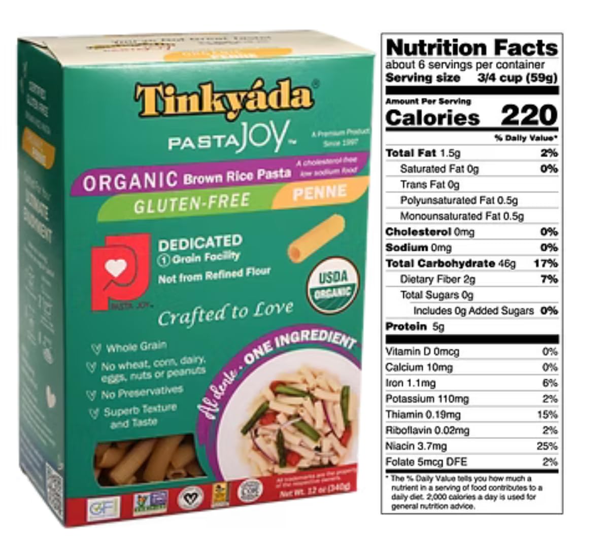 Tinkyada Organic Gluten-Free Brown Rice Pasta Variety Pack – 8 Packs (Elbow, Spaghetti, Lasagne & Penne)