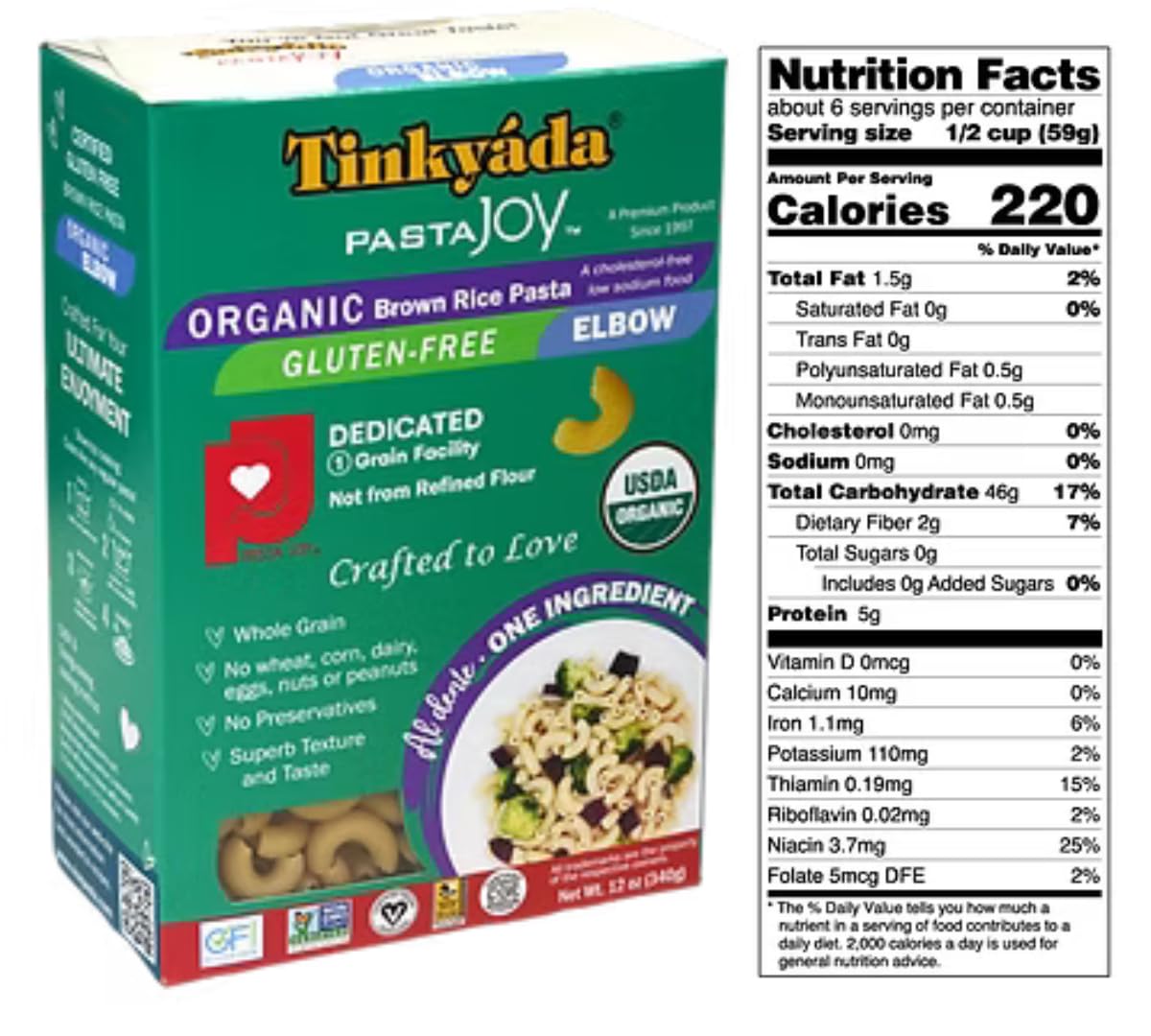 Tinkyada Organic Gluten-Free Brown Rice Pasta Variety Pack – 8 Packs (Elbow, Spaghetti, Lasagne & Penne)