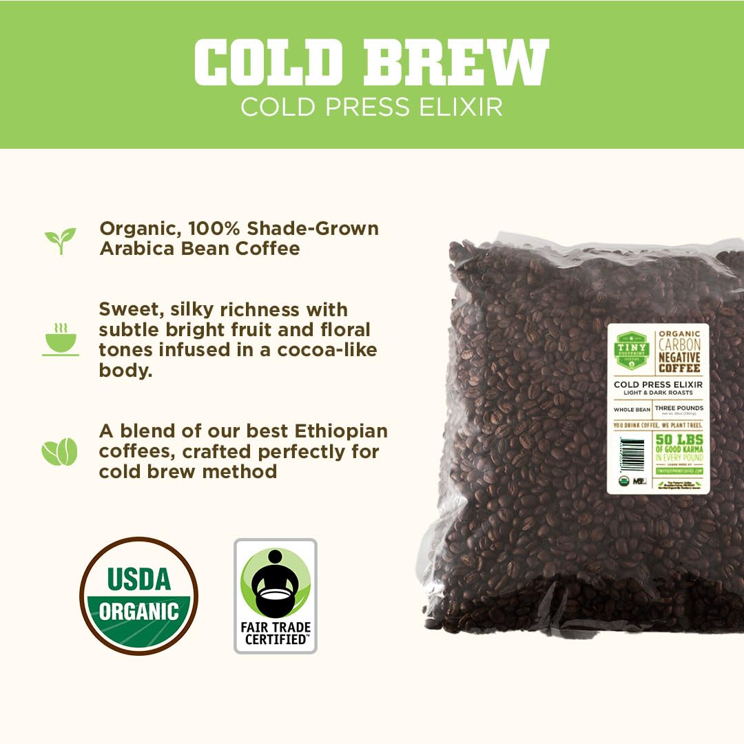 Tiny Footprint Coffee - Organic Cold Press Elixir Cold Brew | Light & Dark Roast Blend | Fair Trade, Shade-Grown & Carbon Negative | 3 Pounds