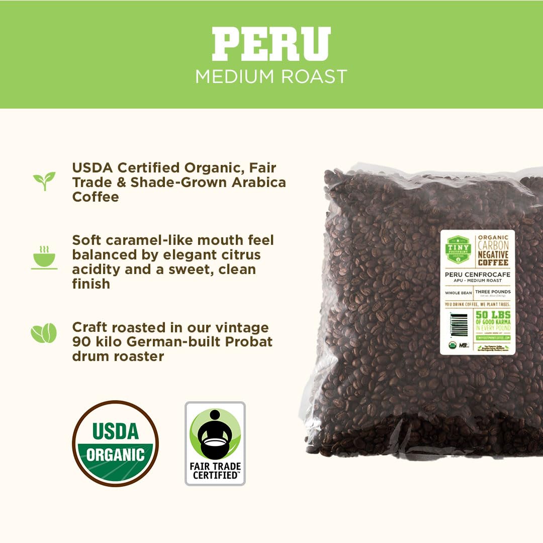 Tiny Footprint Coffee - Fair Trade Organic Peru APU Medium Roast (3 lb) - Carbon Negative