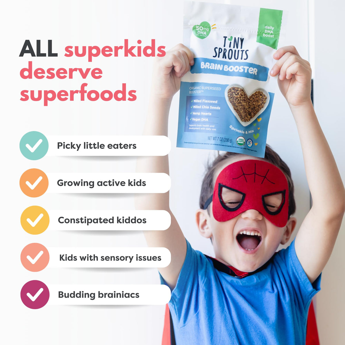 Tiny Sprouts Organic Brain & Digestion Booster Duo – Kids Omega-3, Probiotics