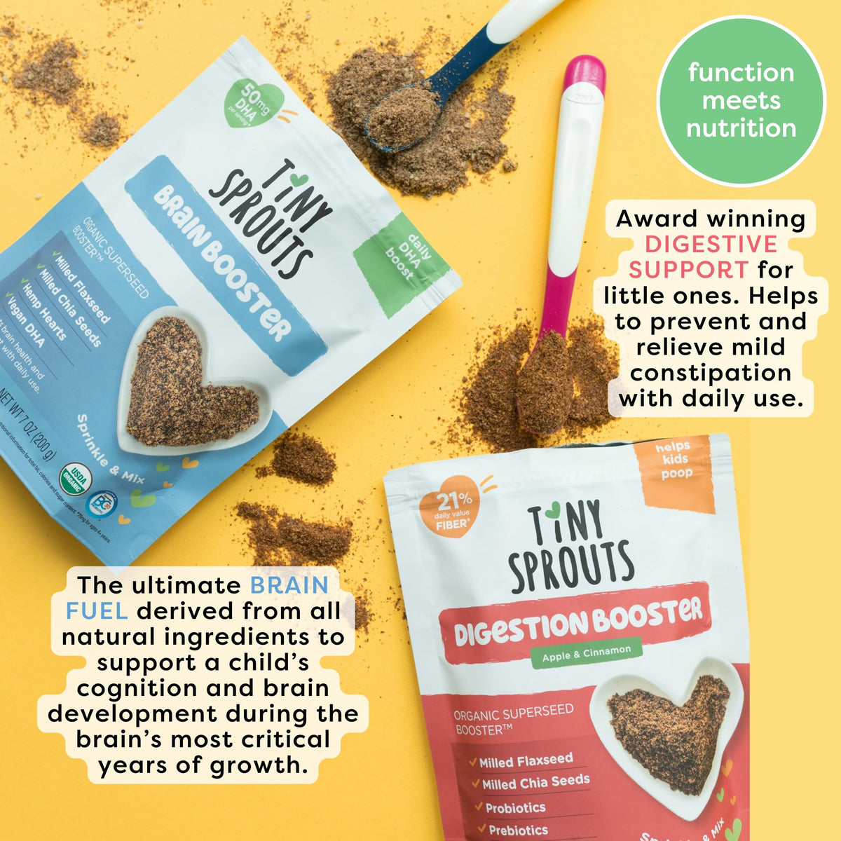 Tiny Sprouts Organic Brain & Digestion Booster Duo – Kids Omega-3, Probiotics