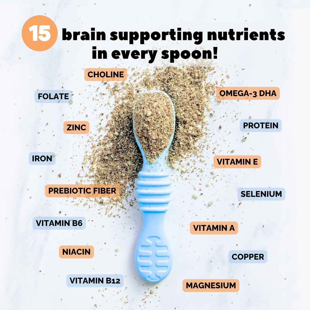Tiny Sprouts Organic Milled Flax, Chia & Hemp Seeds Brain Booster + Vegan Omega-3 DHA | Kids Focus & Learning Support | 7 oz x 2 Pack