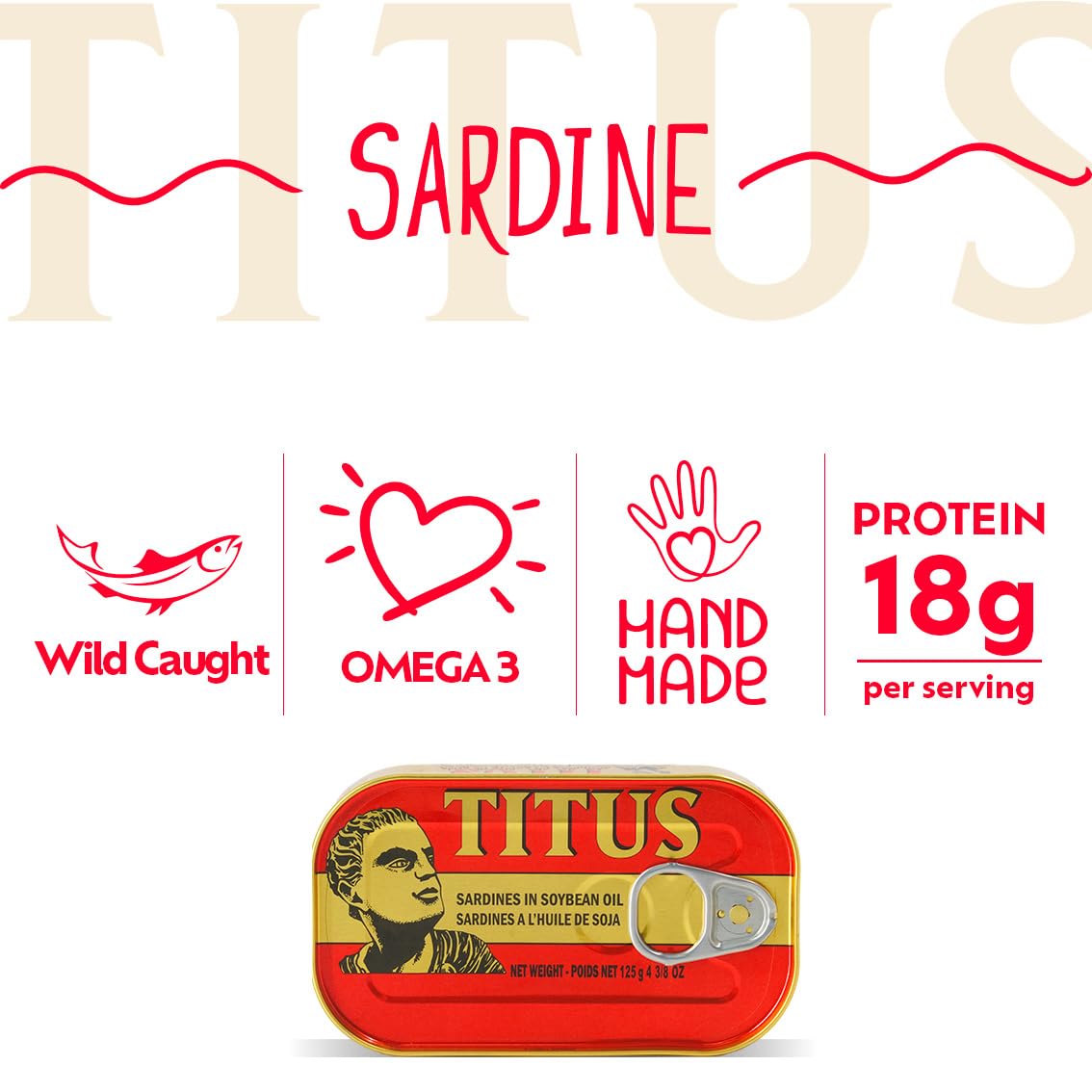 TITUS Canned Sardines in Soybean Oil – Pack of 12 | Premium Quality Sardines, Omega-3 & Protein