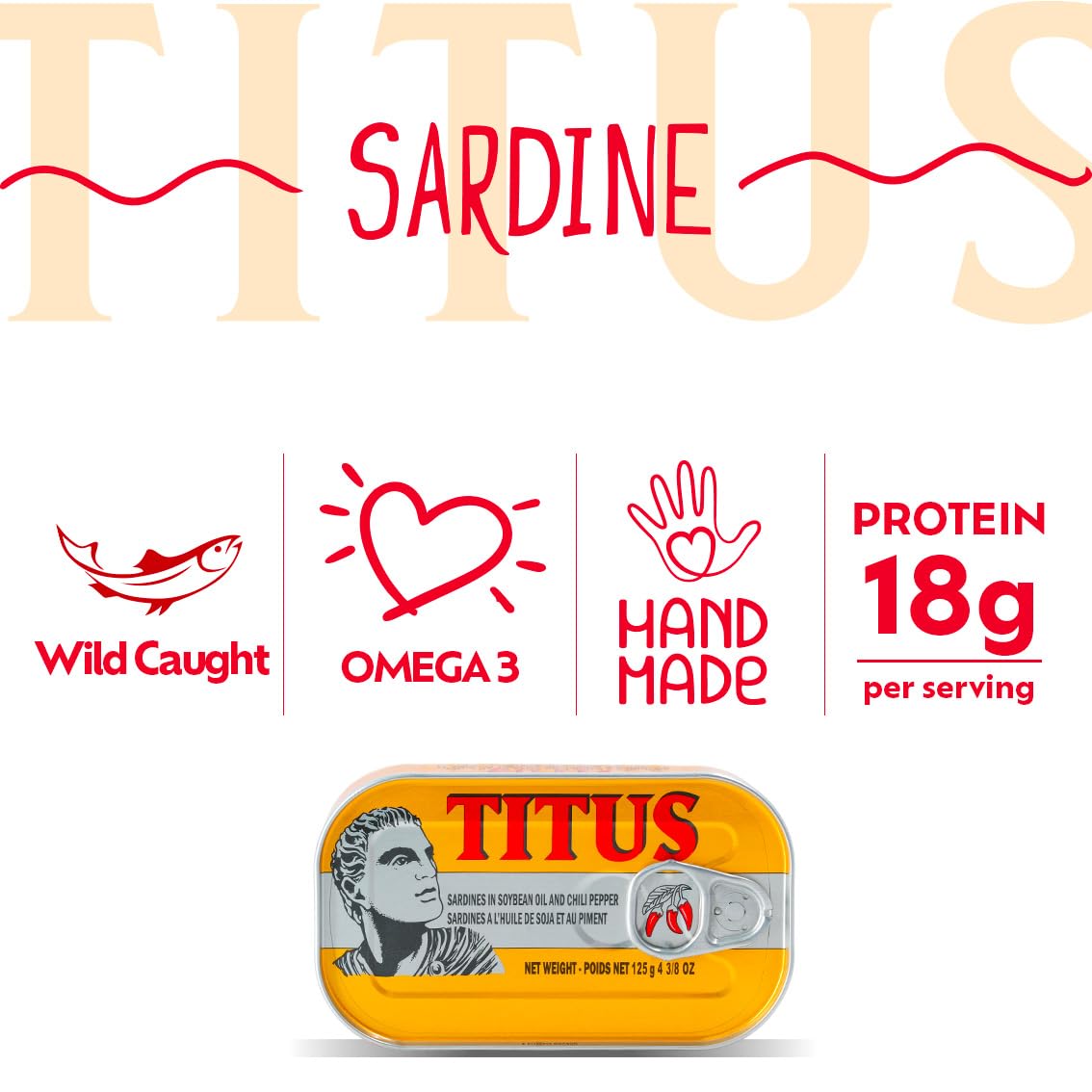TITUS Sardines in Soybean Oil & Chili Pepper – Pack of 12 | Premium Quality Sardines, Omega-3 & Protein