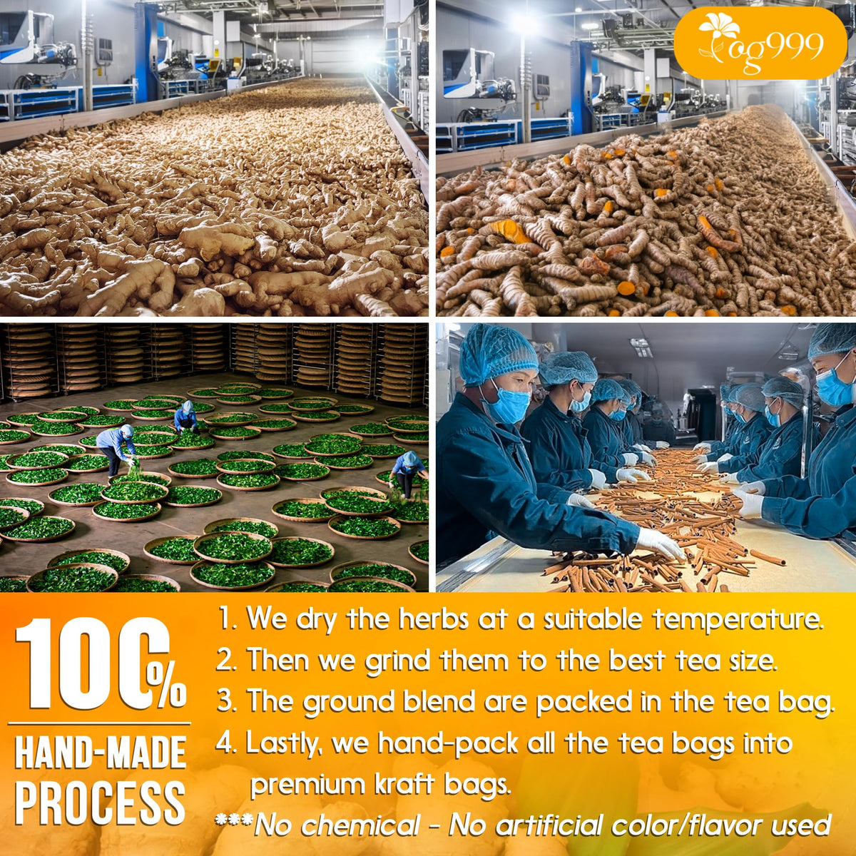 TOG999 Anti-Inflammaheb Tea Bags – 120 Count, 100% Natural Ginger Turmeric Peppermint Blend