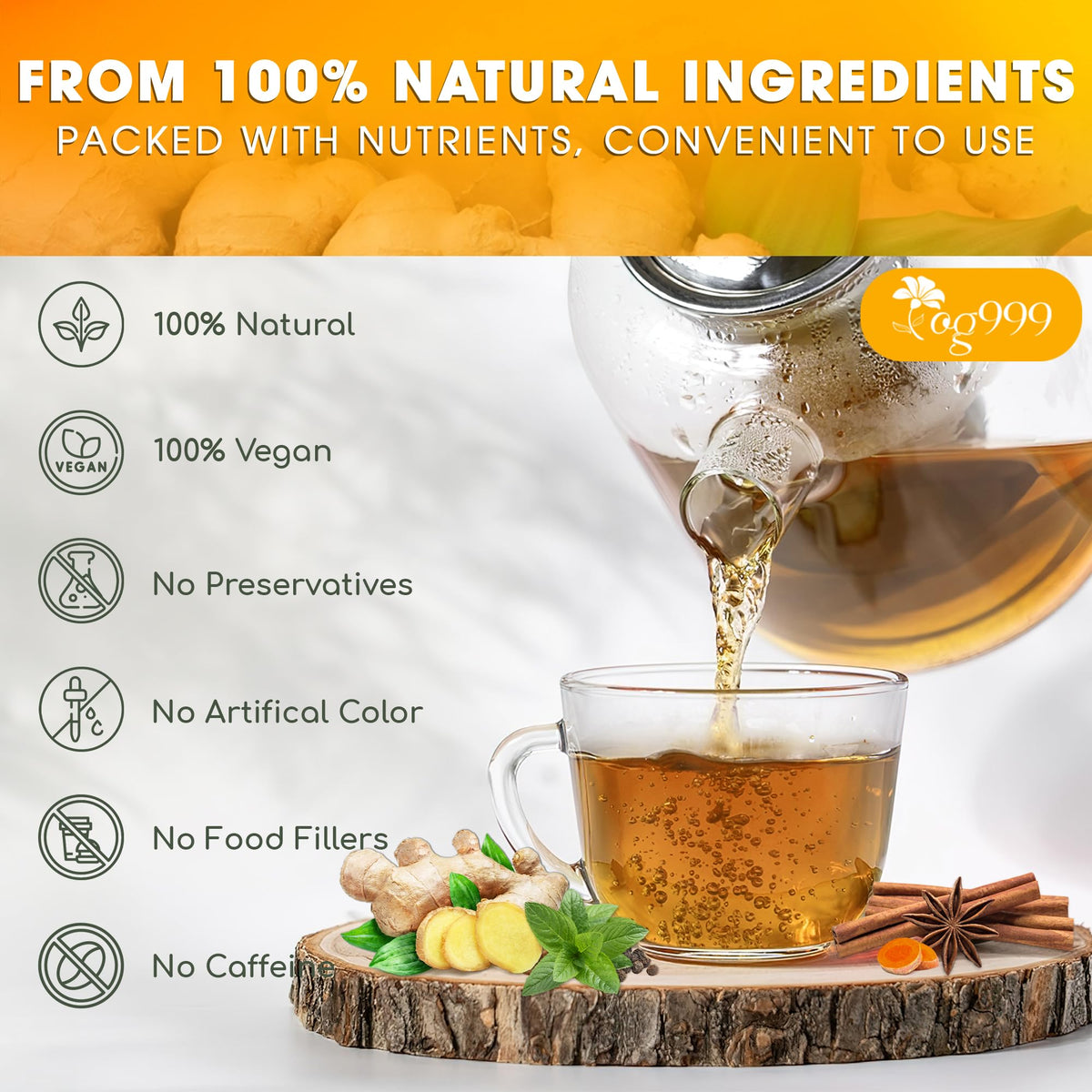 TOG999 Anti-Inflammaheb Tea Bags – 120 Count, 100% Natural Ginger Turmeric Peppermint Blend