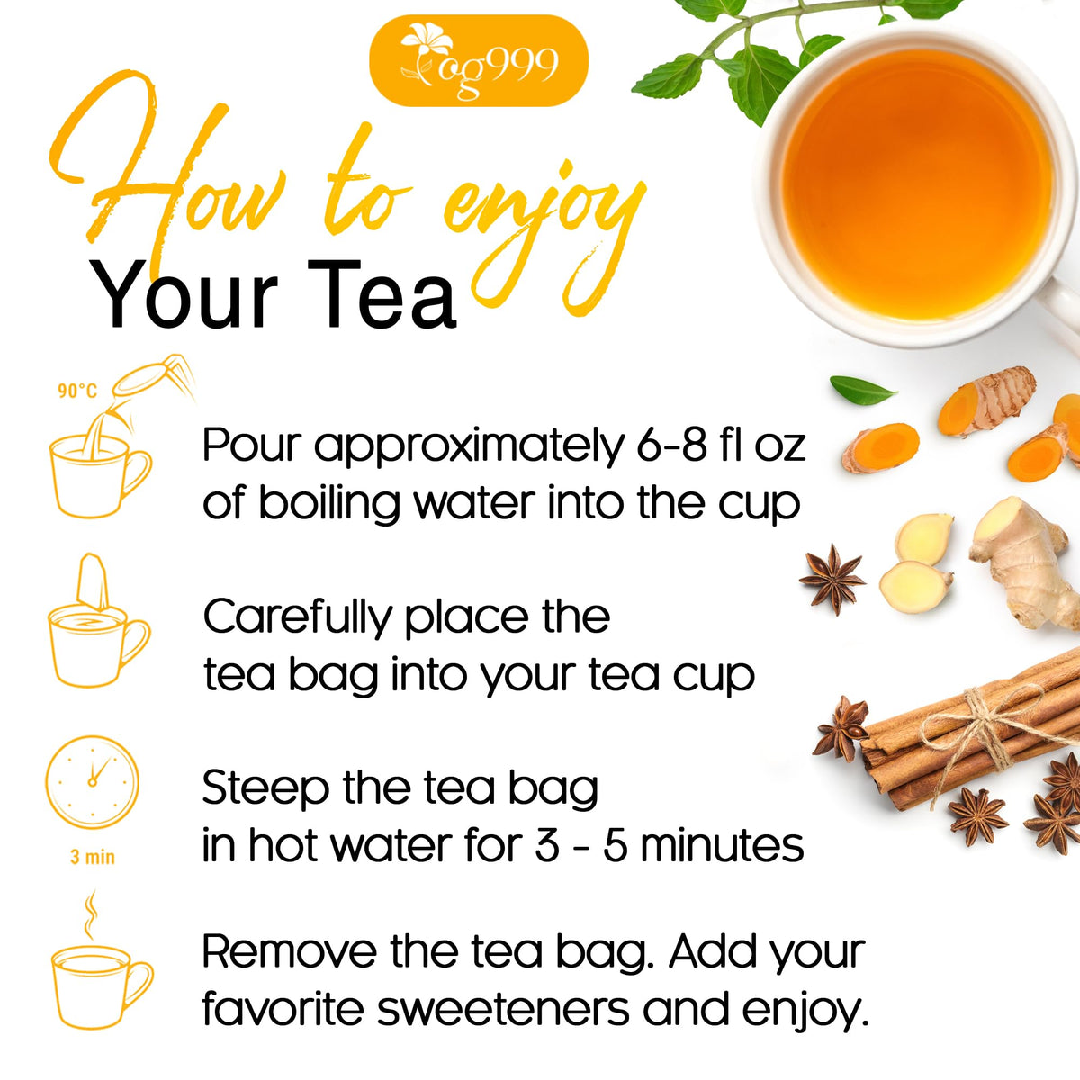 TOG999 Anti-Inflammaheb Tea Bags – 120 Count, 100% Natural Ginger Turmeric Peppermint Blend
