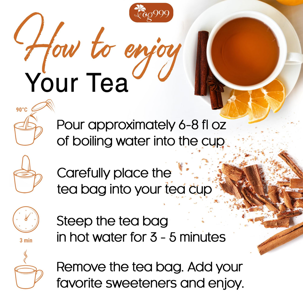 TOG999 Premium 200 Cinnamon Tea Bags – 100% Natural Cinnamon Herbal Tea