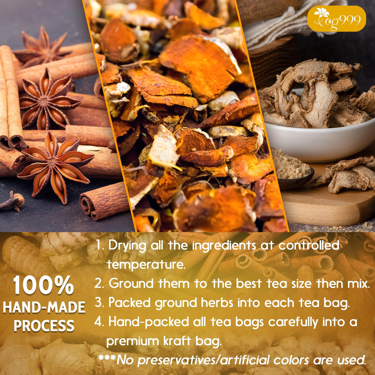TOG999 Turmeric Ginger Cinnamon Tea Bags – 200 Count, 100% Natural, Eco-Friendly, Caffeine-Free, Vegan