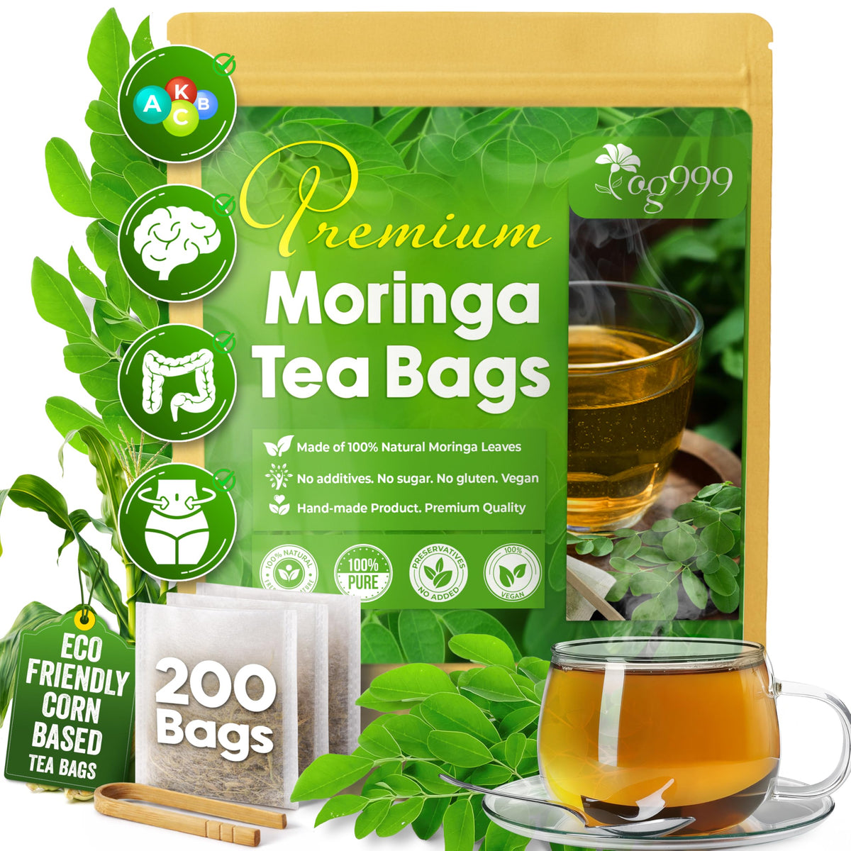 TOG999 Premium Moringa Leaf Tea Bags – 100% Natural, Caffeine-Free, Vegan