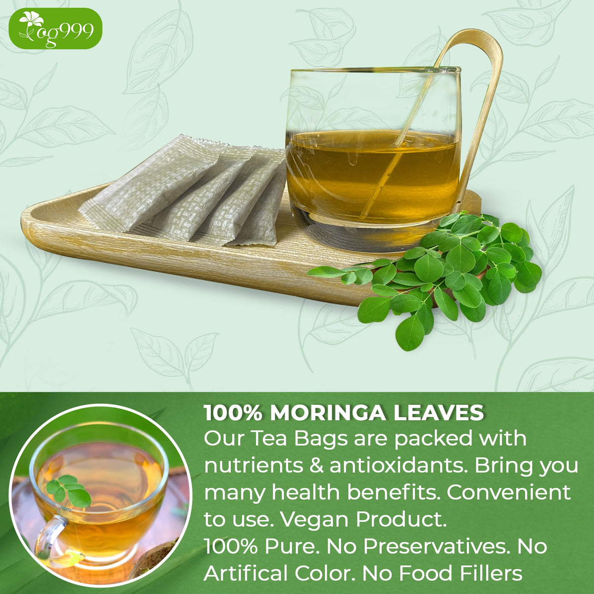 TOG999 Premium Moringa Leaf Tea Bags – 100% Natural, Caffeine-Free, Vegan