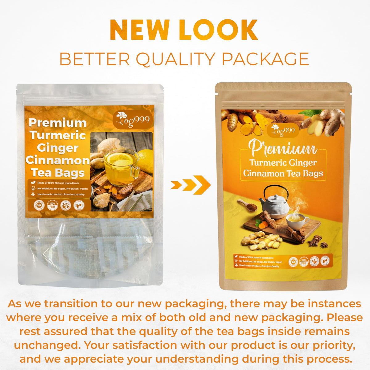 TOG999 Turmeric Ginger Cinnamon Tea Bags – 200 Count, 100% Natural, Eco-Friendly, Caffeine-Free, Vegan