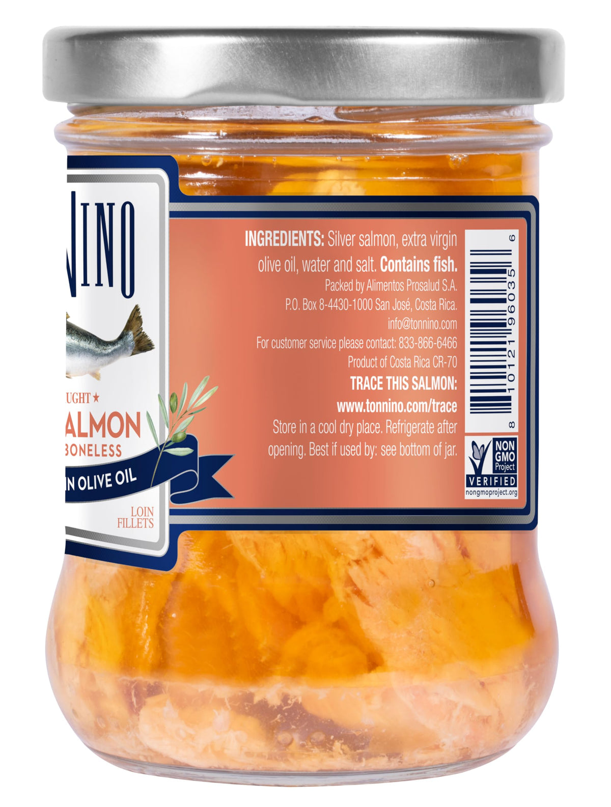 Tonnino Salmon Silver in Extra Virgin Olive Oil – Pack of 6 – Skinless & Boneless – Ready-to-Eat in Glass Jars