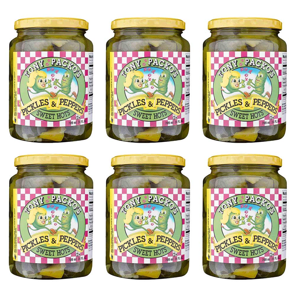 Tony Packo's Pickles and Peppers Sweet Hots – 24 oz Jars (Pack of 6) | Crunchy Sweet Hot Flavor