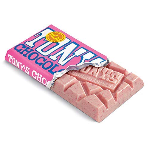 Tony's Chocolonely Belgian White Chocolate Raspberry Popping Candy Bar – Fairtrade 28% Cacao, 4 Bars