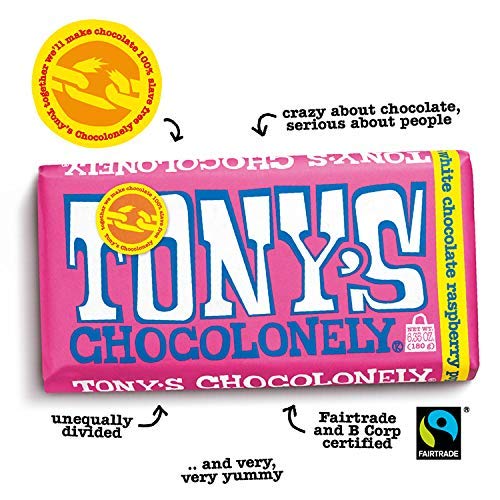 Tony's Chocolonely Belgian White Chocolate Raspberry Popping Candy Bar – Fairtrade 28% Cacao, 4 Bars