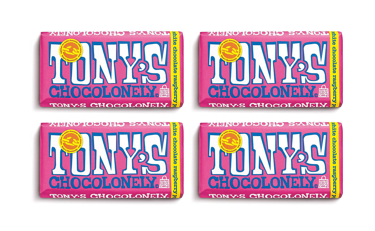Tony's Chocolonely Belgian White Chocolate Raspberry Popping Candy Bar – Fairtrade 28% Cacao, 4 Bars