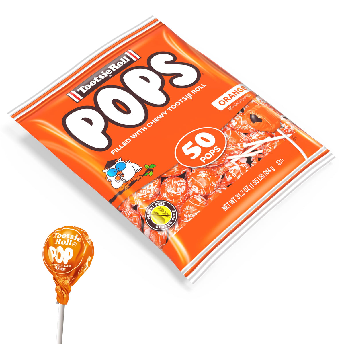 Tootsie Pops Orange Flavor – 50-Count Bag, Individually Wrapped, Gluten & Peanut Free