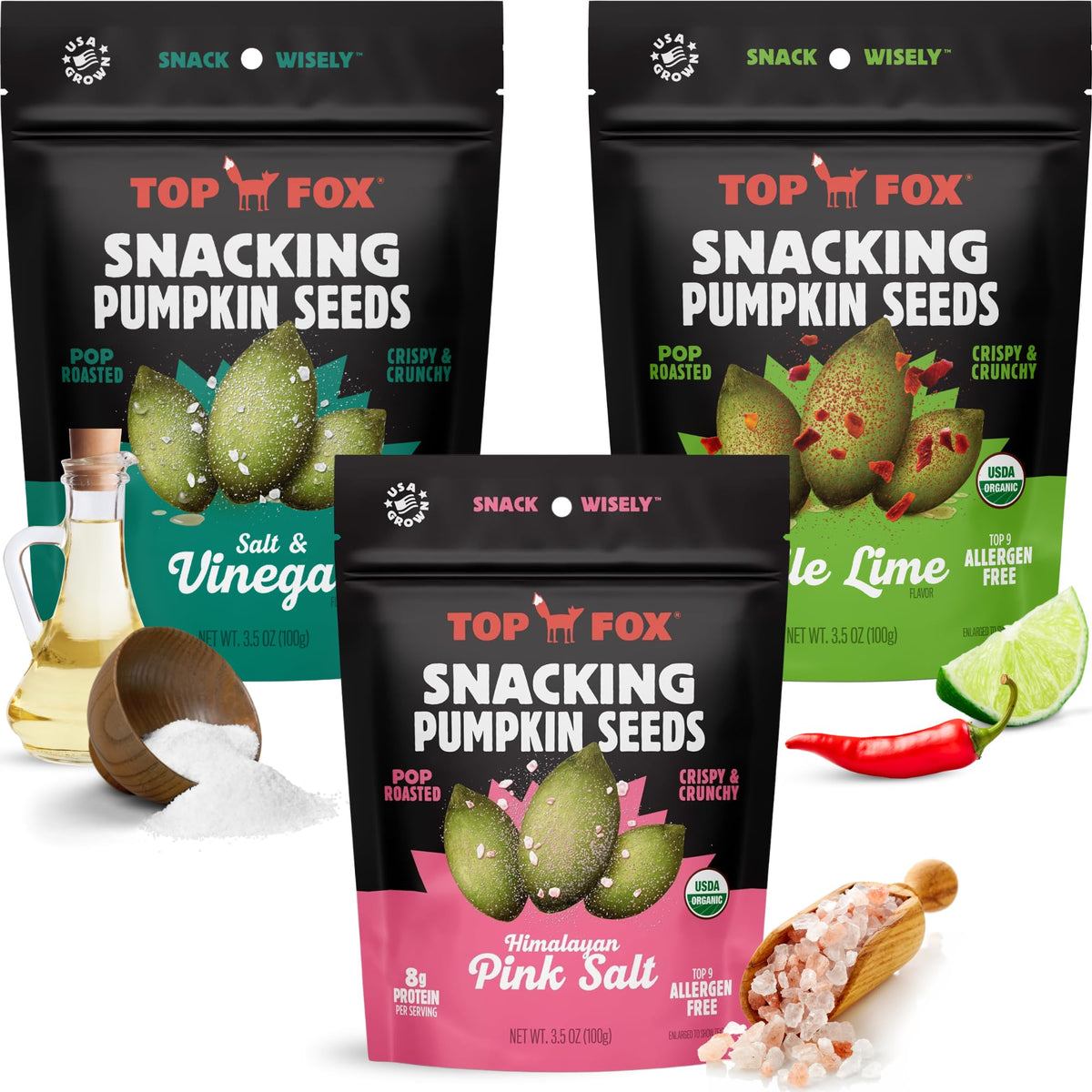 TOP FOX Snacks Pumpkin Seeds to Eat Variety Pack – Gluten Free, Keto, Vegan (6 x 3.5 oz)