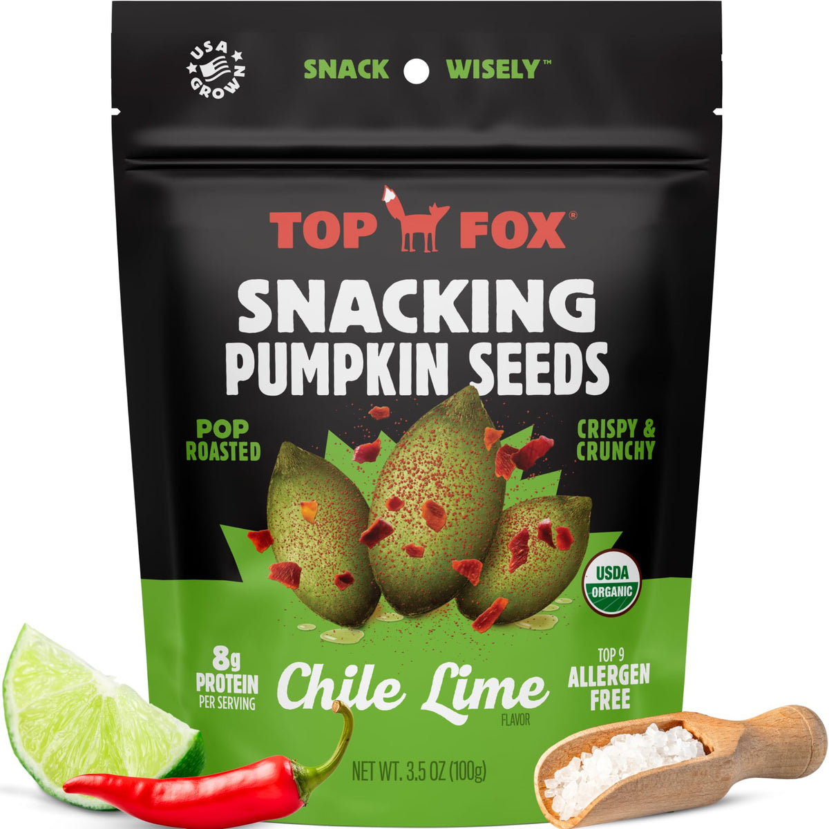 Top Fox Snacks Pumpkin Seeds to Eat – Chile Lime (3.5 oz, 6 Pack) – Gluten Free, Keto, Paleo & Vegan