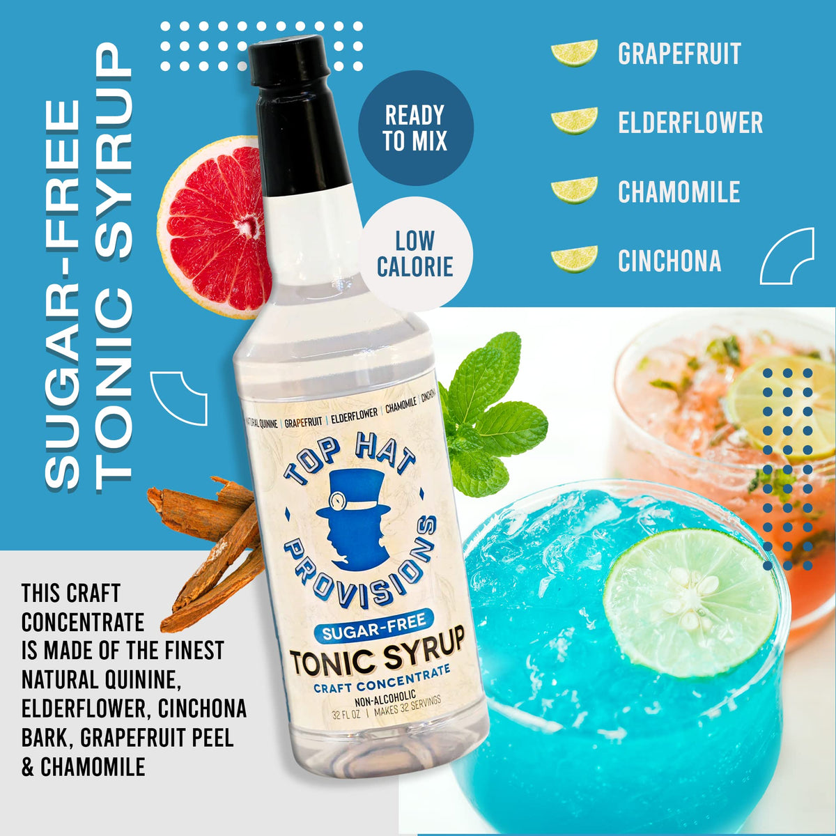Top Hat Provisions Keto Sugar Free Tonic Syrup – 2-Pack, 32oz
