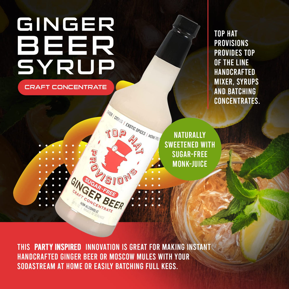 Top Hat Provisions Keto Sugar Free Ginger Beer Syrup – 32oz (Monk Fruit)