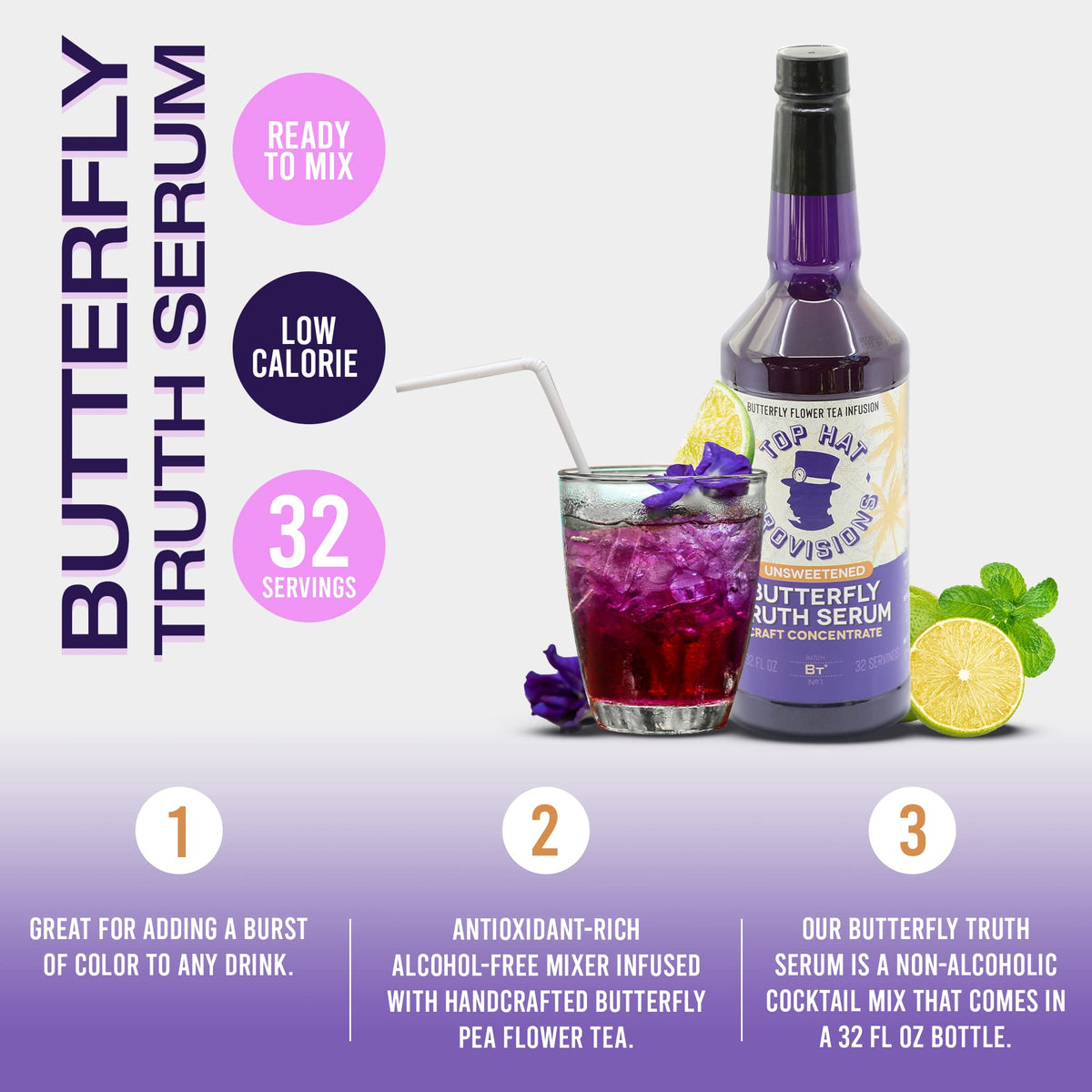 Top Hat Butterfly Truth Serum - Butterfly Pea Flower Extract | Indigo Blue Hue for Drinks - 32oz