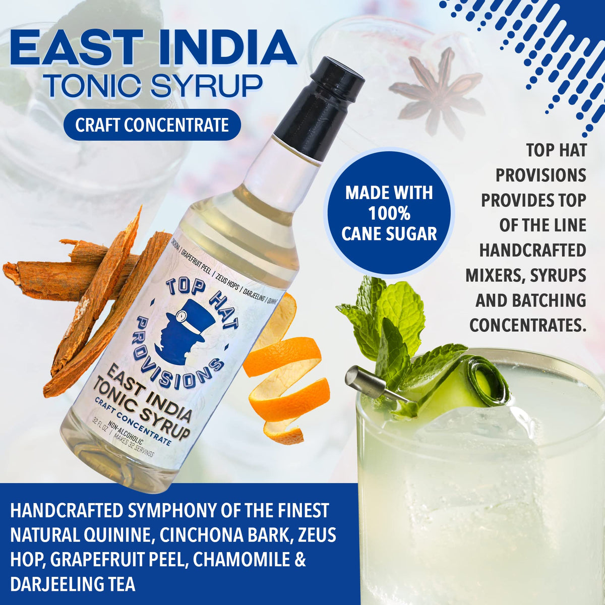 Top Hat East India Quinine Tonic Syrup – 32oz Concentrate for Premium Tonic & G&T