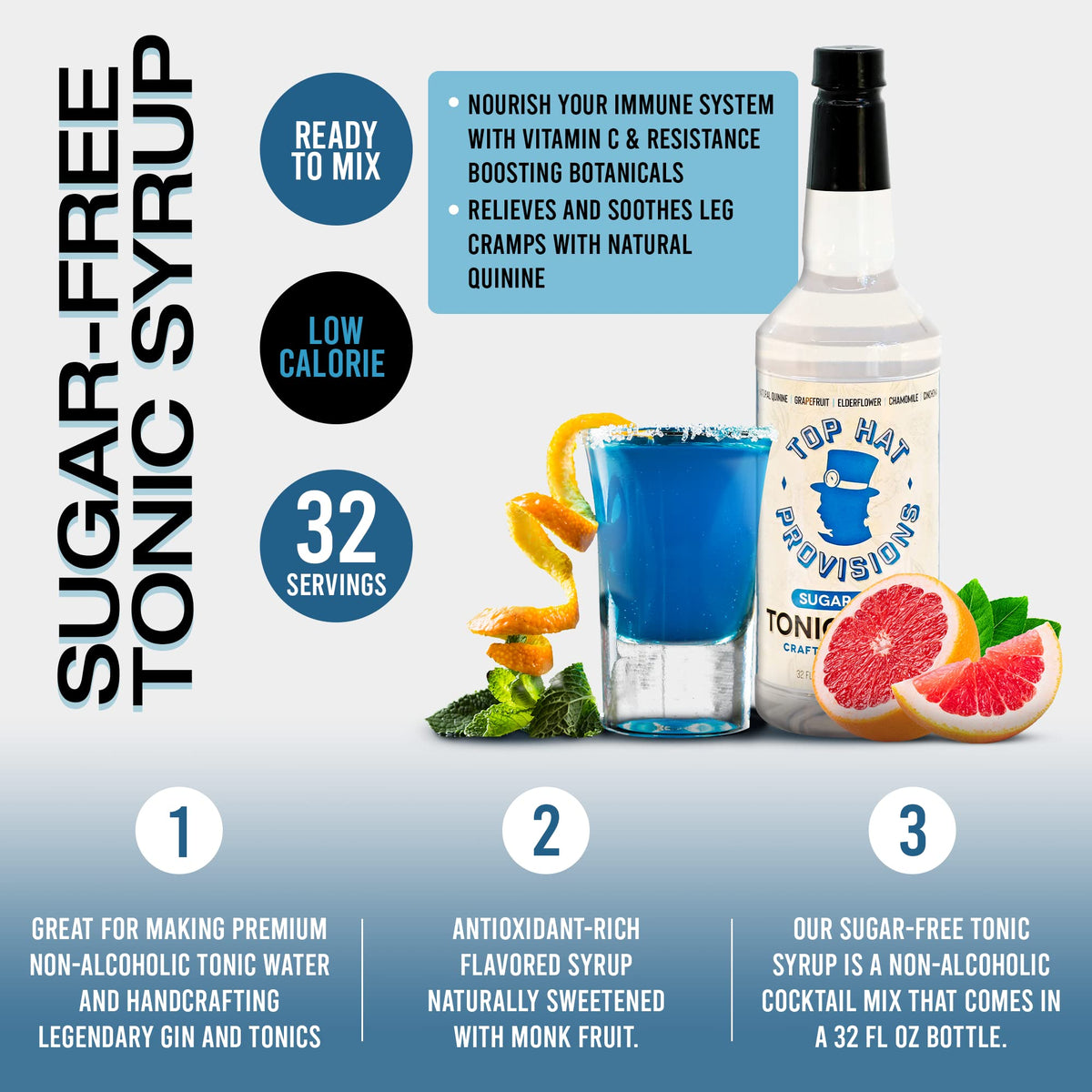 Top Hat Provisions Keto Sugar Free Tonic Syrup – 2-Pack, 32oz