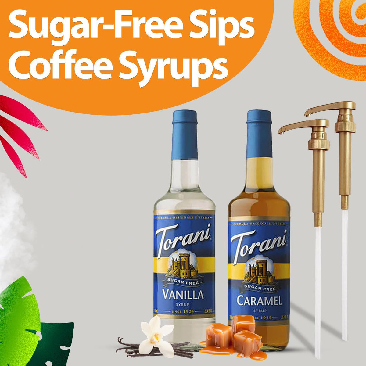 Torani Coffee Syrup Variety Pack – Sugar Free Caramel & Vanilla with 2 Pumps