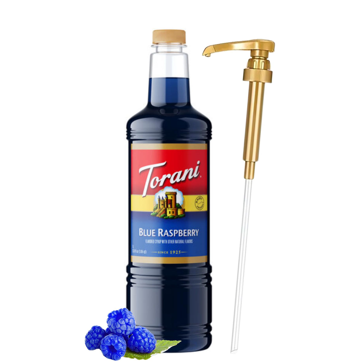 Torani Blue Raspberry Syrup 1L with Pump Dispenser | Pure Cane Sugar & Natural Flavors