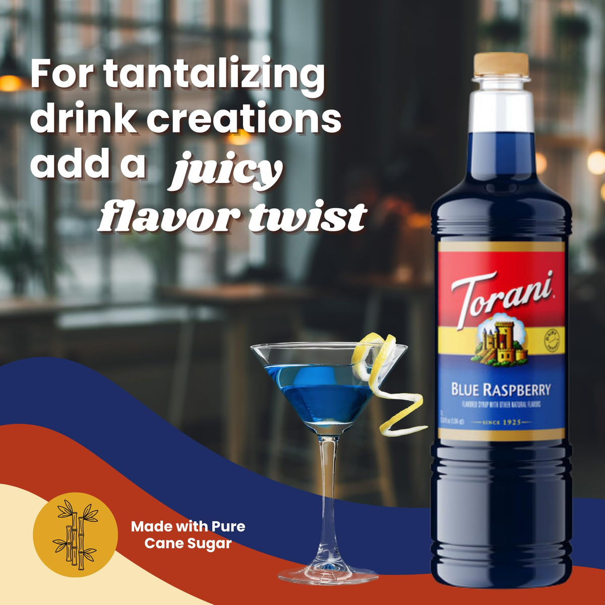 Torani Blue Raspberry Syrup 1L with Pump Dispenser | Pure Cane Sugar & Natural Flavors